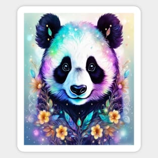 Fantasy, Watercolor, Panda Bear With Flowers and Butterflies Sticker